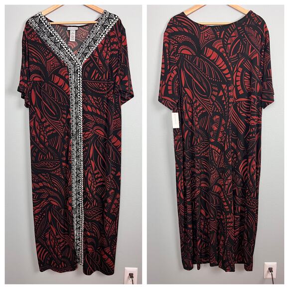 NWT Catherines Women's‎ 2X Maxi Dress Stretch Tribal Art Print Bohemian Vacation - Picture 12 of 12